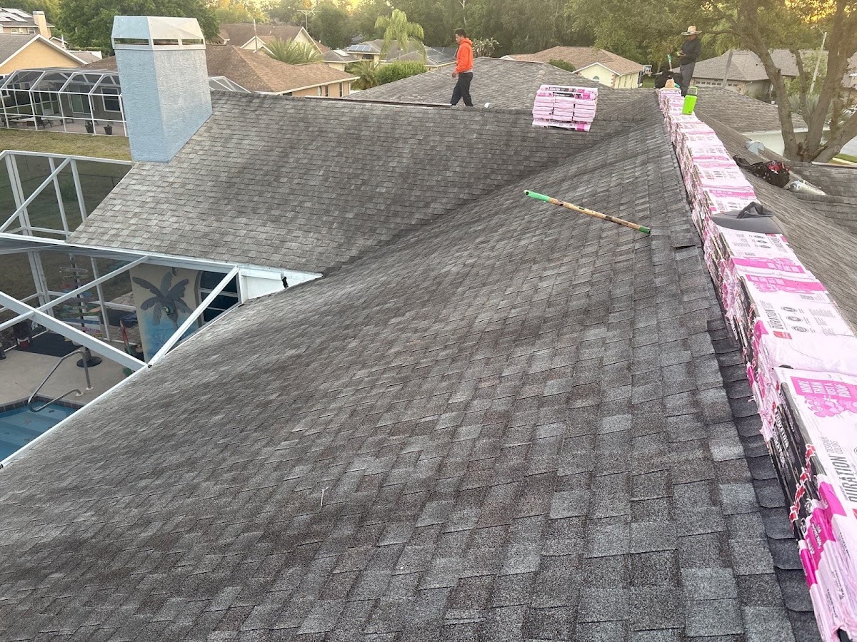 Shingle roof installation in progress